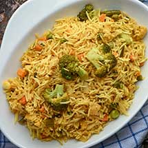 Vegetable Pulav colourful rice with peas carrots and spices